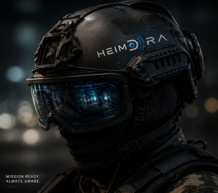 HEIMDRA-equipped operator with tactical helmet and AR visor