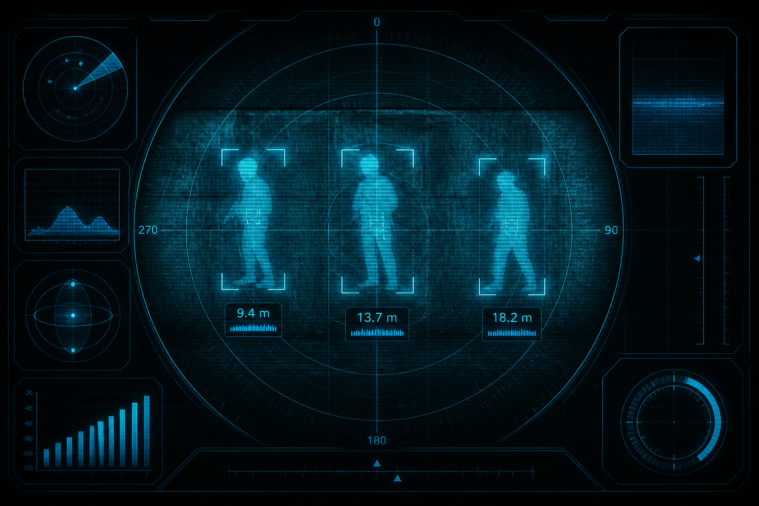 HEIMDRA wall penetration HUD showing 3 tracked targets behind concrete wall